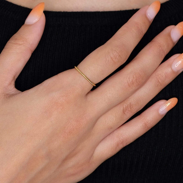 Thin Twisted Rope Stacking Ring, Skinny Stackable Rings Gold Vermeil / 9